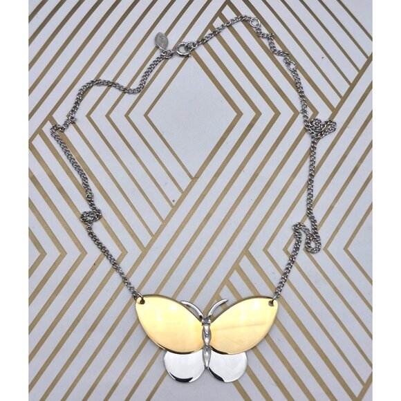 Avon Two Tone Butterfly Pendant Necklace Gold & Silver Tone 16" MINT Condition - Picture 7 of 8